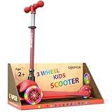 Red Mini 3 Wheel Scooter for Kids – Lean-to-Steer with LED Light-Up Wheels, Adjustable Handlebar, Wide Anti-Slip Deck, Smooth PU Wheels, Rear Foot Brake – Toddler Scooter for Ages 2+