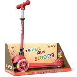 Red Mini 3 Wheel Scooter for Kids – Lean-to-Steer with LED Light-Up Wheels, Adjustable Handlebar, Wide Anti-Slip Deck, Smooth PU Wheels, Rear Foot Brake – Toddler Scooter for Ages 2+