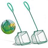 2 Pack Aquarium Fish Nets, DSSPORT 4 Inch Small Mesh Fish Catch Nets with Plastic Handle Green (Pine Green)