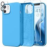 GONEZ Magnetic for iPhone 12 Case / 12 Pro Case, Compatible with MagSafe, [Screen Protector + Camera Lens Protector], Silicone Shockproof Anti-Scratch Protective Phone Case 6.1 inch, Wave Blue
