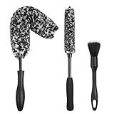 NIKCOSMK 3PCS Wheel Brush Kit for Cleaning Wheel and Tire, Wheel and Rim Brush, Car Detailing Brushes, Bendable & Durable Car Wheel Rim Cleaner Brush Set,Car Detailing Cleaning Brush Supplies Kit