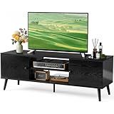 DUMOS TV Stand for 55 60 inch TV, Entertainment Center with Storage Cabinet, Mid Century Modern Media Console Table, Adjustable Hinge, Wooden Television Furniture for Living Room, Office - Black