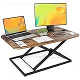 JOY worker Standing Desk Converter, 31 Inch Compact Height Adjustable Stand up Desk Riser, Ultra Low Profile Sit to Stand Table for Laptop Riser Workstation, Rustic Brown