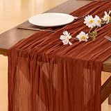 Fall Table Runner Terracotta Cheesecloth Boho Wedding Thanksgiving Decor