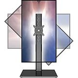 Single Monitor Stand Freestanding 27-43 Inch Monitor Arm Curved Screen Monitor Mount Tempered Glass Base Adjustable Motion Tilt -15° to 10° Swivel ±45° Rotation 360° Weight Capacity 77lbs HT05B-003