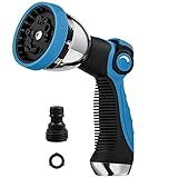 Garden Hose Nozzle Spray Nozzle,10 Hose Metal Duty Watering Patterns Thumb Control On Off Valve, High Pressure Nozzle Sprayer for Watering Plants, Car Wash,Cleaning,Showering Pets Blue