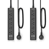 10FT Long Surge Protector Power Strip-with 5 Widely Outlets and 3 USB Ports(1 USB C Port),10 Foot Extension Cord(1250W/10A),Wall Mount for Home Office,700 J,Black(2 Pack)