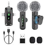 PoP voice 3in1 Wireless Lavalier Microphone for iPhone/Android/Camera/iPad, mini Microphone with Magnetic Collar Clip, Mini Lapel Lav Mic with Noise Reduction for Vlog YouTube TikTok Interview, 12H