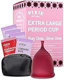 Pixie Menstrual Cup - No Metals or Toxins - Ranked 1 for The Most Soft Reusable Period Cup - Wear 12 Hours - 100% Medical-Grade Silicone - Tampon Alternative - Buy One We Give One (XL)