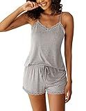 Avidlove Pajamas Women's Cami Pajama Set Sleeveless Sleepwear Short PJ Sets Soft Lingerie Nightwear(Grey,L)