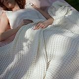 Bedsure Cooling Waffle Queen Size Blanket - Lightweight Cotton Blanket of Rayon Derived from Bamboo for Hot Sleepers, Luxury Throws for Bed, Couch and Sofa, Ivory, 90x90 Inches