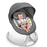 Bioby Baby Swing for Infants with 5 Natural Sway Speeds, Portable Bt Music Bouncer with Remote Control & 5-Point Harness, Lightweight Baby Rocker for 5-20 Lb,0-12 Months Grey