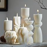 7-Pack Pillar Candles - Soy Wax Handmade Ribbed Candles for Home Decor, Housewarming Gift, Shelf & Table Decor - Aesthetic Modern Candles Set (White)