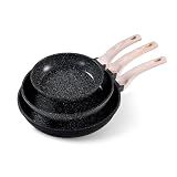 CAROTE Non Stick Frying Pan, Black 8"+10"+12" Granite Skillet Set