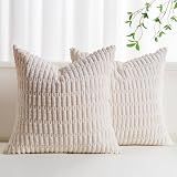 Pack of 2 Corduroy Decorative Throw Pillow Covers 18x18 Inch, Cream White