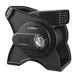 Lasko Portable Utility Fan, 12” 289 CFM Pivoting High Velocity Air Mover Blower Fan, 3 Speeds, 2 Accessory Outlets 120V, Black, U12104