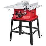 Table Saw 10 Inch, 15 Amp 5000RPM Powerful Tablesaw With Stand & Protective Cover, 36 X 25 Inch Tabletop Saw 90° Cross Cut & 0-45° Bevel Cut, Adjustable Depth, for Woodworking, Metal, Plastic