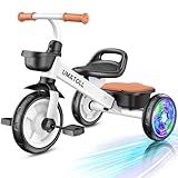 Umatoll Tricycle for Toddlers 2-5 Year Old, Ajustable Toddler Bike Outdoor Toys, Birthday Gift for Boy Girl Age 2-4, Trike with Light up Wheels