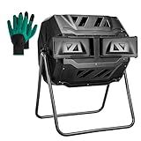 Hourleey Compost Bin Outdoor, 43 Gallon Dual Chamber Tumbling Composting Bin with Sliding Doors, Tumbler Rotating Batch Composter Bin for Garden Kitchen Yard
