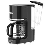 KITCHENTREND 12-Cup Programmable Coffee Maker with Permanent Filter, Removable Water Reservoir Coffee Machine, Drip Coffee Maker, Delay Brew, Timer & Keep Warm, Swing Open Brew Basket, Black
