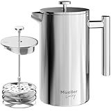 MuellerLiving French Press Coffee Maker 34oz, Stainless Steel French Press Coffee, 4 Filter Heat Resistant Double Insulated, Rust-Free, Food Grade, Dishwasher Safe Coffee Pot