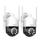 DEKCO 2K Security Camera Outdoor 2Packs, WiFi Outdoor Security Cameras Pan-Tilt 360° View, 3MP Surveillance Cameras with Motion Detection and Siren, 2-Way Audio, Full Color Night Vision, Waterproof
