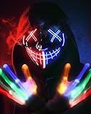 STONCH Halloween Glow Mask Skeleton Gloves Set, 3 Modes Light Up Scary LED Mask with LED Glow Gloves, Halloween Costumes glow purge Masks