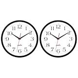 HIPPIH 2 Pack Silent Wall Clock, 10 Inch Non Ticking Quiet Digital Sweep Decorative Battery Operated Wall Clocks for Living Room Bedroom Kitchen School Office Decor, Black