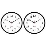 HIPPIH 2 Pack Silent Wall Clock, 10 Inch Non Ticking Quiet Digital Sweep Decorative Battery Operated Wall Clocks for Living Room Bedroom Kitchen School Office Decor, Black