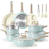 CAROTE 21-Piece Ceramic Pots and Pans Cookware Set, Non Stick Induction Cook Ware Kitchen Cooking Set Non-Toxic Health, PFAS Free