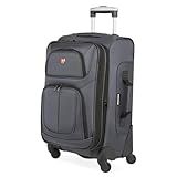 SwissGear Sion Softside Expandable Luggage – Carry-On Suitcase with 360 Degree Wheels & Retractable Handle – 21 Inch, Perfect for 1-3 Night Trips – Dark Gray