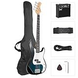 GLARRY Full Size Electric Bass Guitar Beginner Kit 4 String Exquisite Basswood Bass with 20W AMP, Cable, Strap, Bag and Accessories (Dark Blue, 39"Right Handed)
