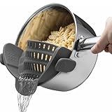 Kitchen Gizmo Snap N' Strain - Silicone Pasta Strainer Clip-On for Pots and Pans - Heat Resistant Colander for Vegetables and Noodles - Kitchen Gadgets for Cooking - Space-Saving Design - Gray