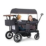 Kinder King Stroller Wagon for 2 Kids, Foldable All-Terrain Outdoor Toddler Kids Wagon Stroller 2 Seater, Removable Canopy, Adjustable Push/Pull Bar, Detachable Tray, Parent Organizer,Grey