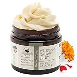 Hearth and Homestead: Handmade Whipped Tallow Balm (Unscented/Herb-Infused) - Organic Body Butter with Infused Olive Oil, for Eczema, Rosacea, Baby - 1.3 oz