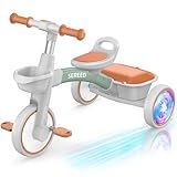 SEREED Colorful Lighting Toddler Tricycle for 2-5 Years Old Boys Girls, Adjustable Seat&Handlebar Trike, Removable Basket, Birthday Gift Idea for Kids Ages 2+ (Green)