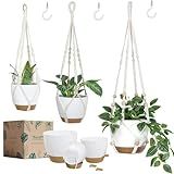 Bouqlife 3 Sets Hanging Planters for Indoor Plants with Self-Watering Hanging Pots and Macrame Plant Hangers, Outdoor Hanging Flower Pots with Drainage 3 Different Size for Home Patio Boho Decor