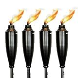 Garden Torches for Outside - Deco Home Pack of 4 Metal Garden Torches Citronella for Outdoor Ambiance - Decorative and Functional for Patio, Lawn, and Backyard-Black