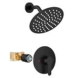 Airuida Shower Faucet Set,8 Inch Round Rainfall Shower Head,SUS304 Stainless Steel Single Handle Shower Trim Kit,Wall Mount Bathroom System with Female Threads Valve Matte Black