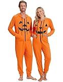 Ekouaer Halloween Onesie Zipper Couples Onesie for Adults Halloween Cosplay Costumes for Women and Men Hooded Jumpsuit Men (Pumpkin,Medium)
