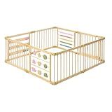 ZETY Natural Wood Baby Playpen – 8 or 10 Panel Foldable Play Yard with Door Panel and Built-in Toys, CPC Certified & SGS Tested