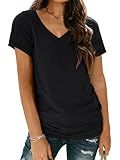 AUTOMET Womens Summer Tops School Outfits Short Sleeve Casual V Neck T Shirts Tees Tunic Fashion Trendy Comfy Clothes 2025 Black XL