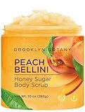 Brooklyn Botany Peach Bellini Honey Sugar Scrub for Body 10 oz – Deeply Hydrating and Gently Exfoliating Body Scrub for Women and Men – Moisturizing and Nourishing the Skin