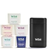 Wild - The Full Monty Starter Kit - Black Case with Refills in a Variety of Fresh Scents 5 x 1.4oz - Refillable Deodorant & Aluminum Free - Long Lasting Protection - Vegan