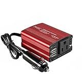 FOVAL 150W Car Power Inverter 12V DC to 110V AC Converter Vehicle Adapter Plug Outlet with 3.1A Dual USB Car Charger for Laptop Computer (Classic Red)