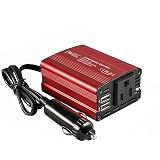 FOVAL 150W Car Power Inverter 12V DC to 110V AC Converter Vehicle Adapter Plug Outlet with 3.1A Dual USB Car Charger for Laptop Computer (Classic Red)