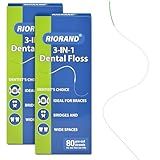 RioRand 160 Count Orthodontic Floss for Braces, 3-in-1 Pre-Cut Floss Threaders for Bridges, Implants & Permanent Retainers, Built-in Stiffened End & Spongy Expanding Floss, PFAS-Free (Pack of 2)