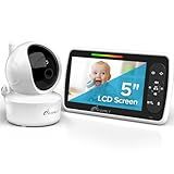 iFamily Baby Monitor - Large 5" Screen with 30Hrs Battery Life - Remote Pan-Tilt-Zoom;No WiFi, Two-Way Audio, Night Vision, Temperature, Lullabies, 960ft Long Range Baby Monitor with Camera and Audio