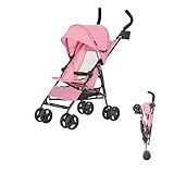 Dream On Me Rover Convenience Baby Stroller – Lightweight & Compact Travel Umbrella Stroller, Quick One-Hand Fold, Lockable Rear Wheels, Adjustable Canopy, 3-Point Safety Harness & Cup Holder - Pink