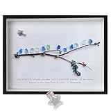 MEAKEO Sea Glass Birds Wall Art with Frame,Handmade Seaglass Rainbow Birds,Decorative Branch and Dried Flowers Accents,Sea Glass Friendship Gift for Home Decor,and Gift Ideas